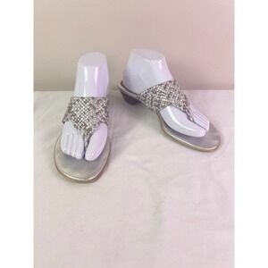 Söfft Woven Leather Sandals 8 Silver Metallic Thong Slide Boho Classic